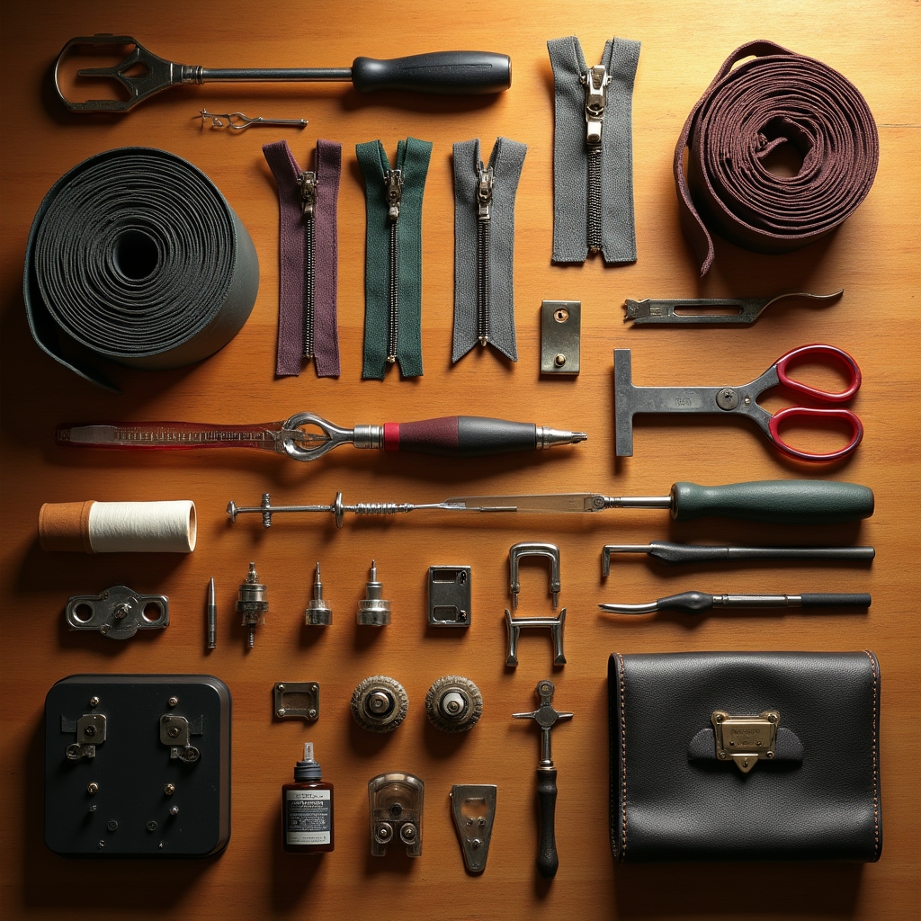 Инструменты и материалы мастерской по ремонту чемоданов